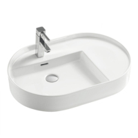 Encimera de baño de cerámica ovalada de buena calidad, lavabo de tocador, lavabo de gabinete de cara de mano moderno de gran tamaño para Hotel de lujo
