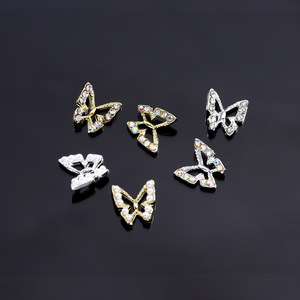 Mini breloques papillon pour ongles, en alliage d'argent et d'or, avec perles et strass, décorations 3D pour la manucure DIY - Product Image 3