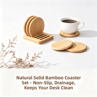Ensemble de sous-verres en bambou naturel avec support, 4 sous-verres ronds en bois, absorbants et écologiques, avec support de rangement