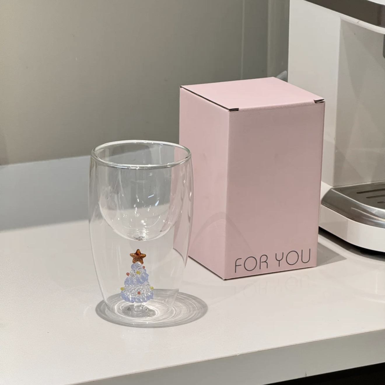 Tasse à double paroi bleu clair clair et frais pour arbre de Noël