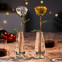 Valentijnscadeau Kristallen Bloemensculptuur Kristallen Glazen Rozen Ornament Set Rozen Bloem Figuur Ambacht voor Huisdecoratie