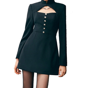 Blazer <span class=keywords><strong>Elegante</strong></span> para Mujer, Otoño-Invierno, Cuello Sólido, Manga Larga, Cierre de Botón, Venta al Por Mayor - Product Image 1