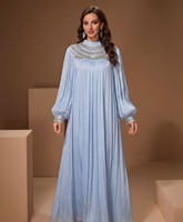 Robe longue de luxe islamique pour femme RO997, manches lanternes, fluide, modeste, ornée de strass, idéale pour mariage