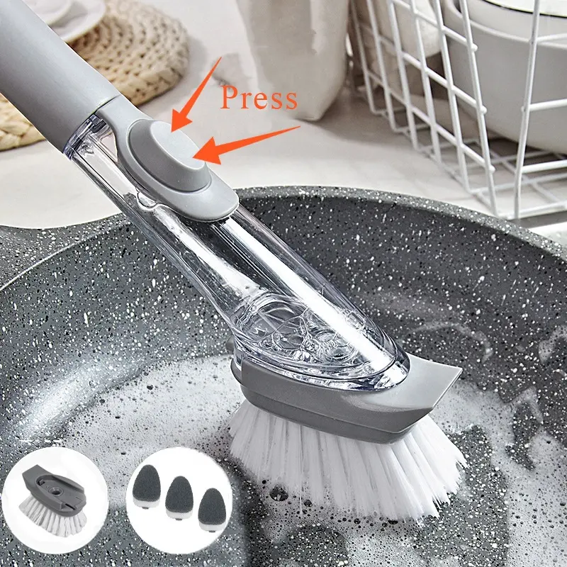 Spazzola per la pulizia della cucina spazzola per la pulizia della maniglia lunga 2 In 1 con Dispenser di spugne spazzola per lavare i piatti utensili da cucina