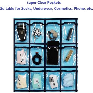 Organisateur de placard suspendu, 30 poches, rangement transparent pour vêtements, bijoux, téléphone, à suspendre sur la porte, à fixer au mur, bleu - Product Image 5