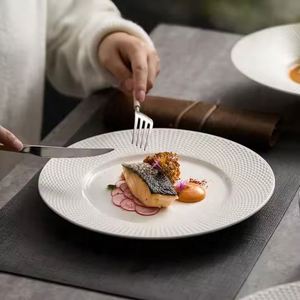 Luxurious White <b>Ceramic</b> <b>Plate</b> With Bead Kitchen Dinnerware Classical Design High End Party Dining <b>Plates</b> for Restaurant - Product Image 3