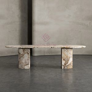 Mesa de comedor de mármol redonda ovalada y estriada de piedra negra Nero Marquina de estilo exótico hecho a mano de calidad exquisita - Product Image 2