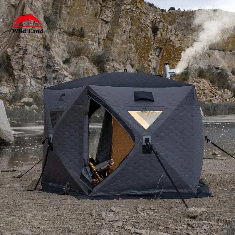 Tenda da pesca sul ghiaccio saldata a resistenza al freddo della terra selvaggia installazione rapida tenda da Sauna con mozzo a quattro stagioni tende istantanee per il campeggio invernale