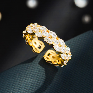 Luxurious Full Zirconium Open <b>Ring</b> Pave Setting <b>Adjustable</b> Fashion Jewelry Party Stylish Index Finger <b>Ring</b> - Product Image 1
