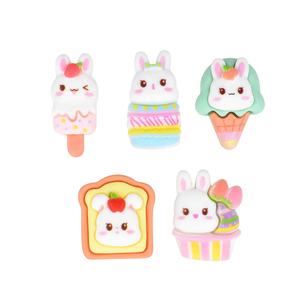 Cabujón de resina de base plana con diseño de conejo lindo y postre de helado, estilo comida de dibujos animados, para manualidades, álbumes de recortes, decoraciones y accesorios para fundas de teléfono DIY - Product Image 1