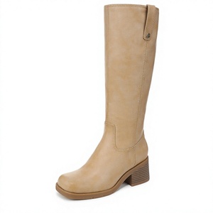Botas Altas hasta la Rodilla con Tacón Cuadrado, Punta Redonda, Cierre Lateral, de Cuero PU Sólido, Botas de Montar para Mujer para Otoño e Invierno - Product Image 3