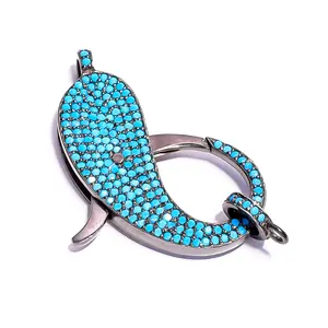 Latest Blue Turquoise Gemstone Designer Fish Lobster Clasp Fine Jewelry Making Accessory 925 Sterling Silver Custom lock Finding