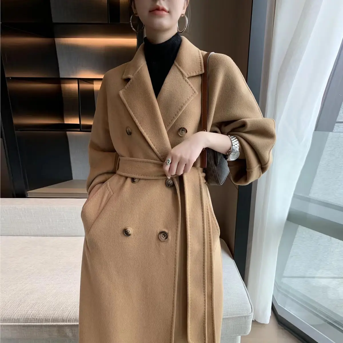 Wholesale 2022 Winter New Double-sided Wool Overcoat Medium Long Korean Loose Casual Woolen Women's Coat
