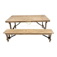 Table à manger en bois massif de style ferme vintage avec banc, ensemble de 6 places, meubles pour banquet et centre d'événements, cantine