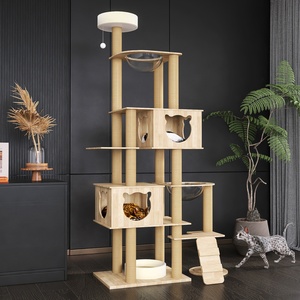Rumah Pohon Kucing Kayu Modern Bertingkat Besar, Penjualan Langsung Pabrik, Dilengkapi Tiang Garuk Sisal untuk Banyak Kucing - Product Image 1