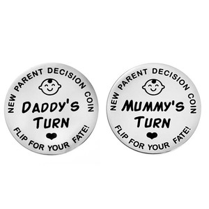 Nueva moneda para tomar decisiones para padres Singli Mummy's Daddy's Turn doble cara plata 30mm regalo para bebé recién nacido - Product Image 2