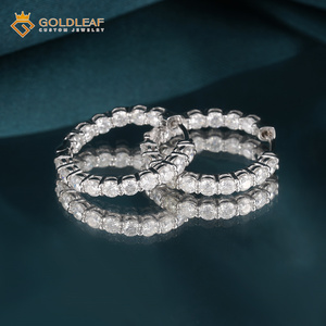 Pendientes de Aro con Moissanita de Corte Redondo, Plata de Ley 925, con Incrustaciones de Circonitas, para Regalo de Boda o Fiesta - Product Image 3