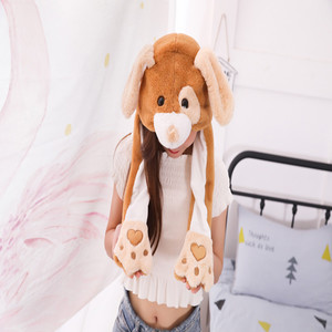 ילדים מבוגרים קצר קטיפה קטן 3D קריקטורה Panda כובע panda חיה עם אוזניים זזות כריות אוויר כפולות תיק אוויר חם כובע קפיצות כובע צעצוע - Product Image 2