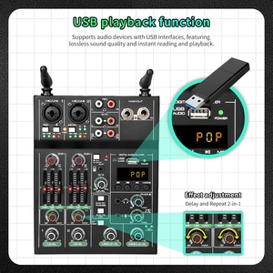 Mezclador de Audio de 4 Canales con Micrófonos Inalámbricos UHF Dobles, Bluetooth Integrado, USB, <span class=keywords><strong>MP3</strong></span>, Alimentación Phantom de 48V para Karaoke, Fiestas y Transmisión <span class=keywords><strong>en</strong></span> Vivo - Product Image 3