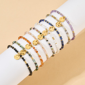 Bracelet bohème en pierres naturelles facettées, bracelet en cristal coloré avec accessoires en acier inoxydable, bijoux pour femmes - Product Image 1