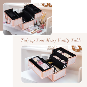 Professional Make up Train Carrying <b>Case</b> with 4 Trays Travel Cosmetic Box Organizer Nail <b>Makeup</b> Artist Beauty Suitcase - Product Image 2