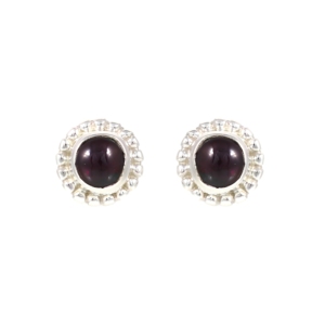 Bohemian 925 Silver Natural <b>Garnet</b> Stud <b>Earrings</b> Flower Shape Bezel Setting Women's Everyday Wear Jewelry - Product Image 1