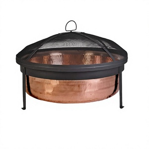 Brasero rond sur mesure en cuivre martelé pour bois, avec support et couvercle, à prix abordable - Product Image 1