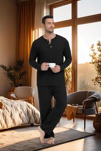 Pantaloni da <span class=keywords><strong>uomo</strong></span> <span class=keywords><strong>che</strong></span> si rilassano e caldi per dormire morbidi a maniche lunghe con motivo stampato in pigiama lavorato a maglia traspirante - Product Image 2