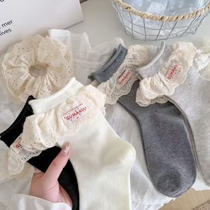 Gumanvu – chaussettes mi-mollet en dentelle pour femmes, respirantes, en maille de coton, avec nœud décoratif, pour jeunes de 18 à 40 ans - Product Image 1