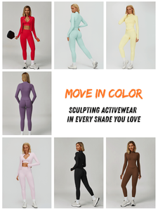 Ensemble de vêtements de sport pour femmes EnovStars avec logo personnalisé, veste zippée sans couture et leggings, effet push-up, ensemble de sport, ensemble de fitness OEM - Product Image 4