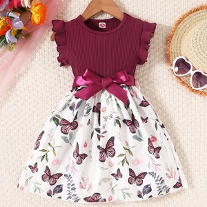 Girls Dresses Sleeveless <strong>Butterfly</strong> Print Ribbed <strong>Top</strong> with Flutter <strong>Sleeve</strong> for Summer Vacation - Product Image 4
