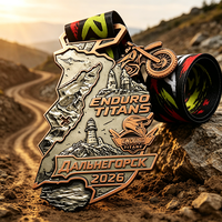 Médaille de cyclisme VTT en alliage de zinc, relief 3D, bordure maillon de chaîne argent antique, médaille de finisseur tout-terrain avec ruban