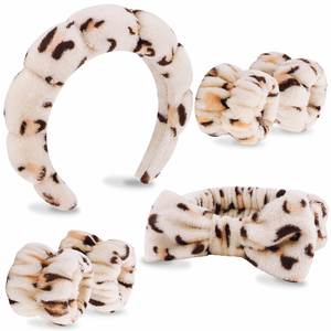 Spa Headband Set for Women Face Wash Skincare Accessories Sponge Hair Band Bow Tie Design Wristband Set Wholesale Manufacturer - Product Image 3