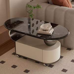 Mesa de centro de mármol estilo italiano con almacenamiento y ruedas para sala de estar - Product Image 3