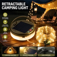 Guirlandes lumineuses LED solaires rétractables pour le camping, rechargeables par USB, éclairage d'urgence pour la randonnée en plein air, la tente, le jardin, la décoration de camping