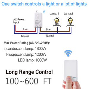 <span class=keywords><strong>Kit</strong></span> de receptor y interruptor de lámpara de techo LED inalámbrico Rango de 600 pies Duración de la batería de 10 años Interruptores de control remoto IP66 RF433 10A - Product Image 6