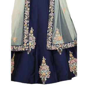 Lehenga Choli de seda bordada azul marino con Dupatta para decoraciones de fiesta - Product Image 1