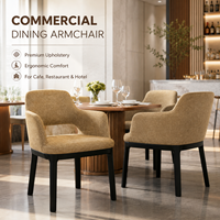 Ensembles de tables de restaurant avec revêtement texturé moutarde, accoudoirs ouverts, pieds noirs, design moderne européen pour appartement, hôtel, restaurant
