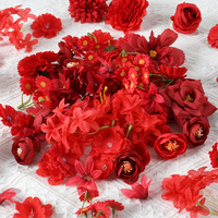 Têtes de fleurs artificielles en soie rouge, style fleur de prunier, matériaux DIY pour épingles à cheveux, accessoires de coiffure de mariage style Hanfu chinois