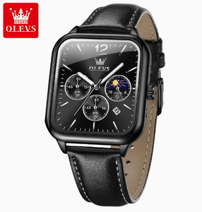   Montre pour homme de luxe avec logo personnalisé OEM 9914, bracelet en cuir, phase lunaire, chronographe, quartz, bracelet en cuir, mode - Product Image 5