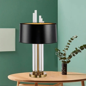 Hochwertige amerikanische Stil Kristall Tisch lampe Vintage Stoff Lampen schirm Luxus Messing Körper AC Power Hotel Restaurant Dekor Schreibtisch - Product Image 4