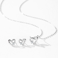 Ensemble collier et boucles d'oreilles Mylove personnalisé en argent sterling 925 plaqué rhodium, pendentif cœur ajouré entrelacé avec zircone cubique, vente en gros