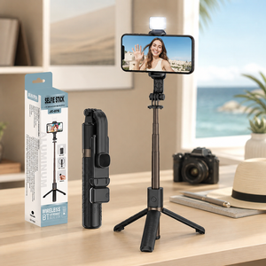 Trípode JC-07S de Aluminio con Textura de Rejilla y Luz LED de Relleno, Palo Selfie Extensible de 985mm para Transmisiones en Vivo - Product Image 4