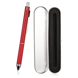 4 in1 Multifunktions-Nachfüll-und einziehbarer Kugelschreiber 0,7mm Druck bleistift, mehrfarbiger Stift mit Geschenk box aus Metall