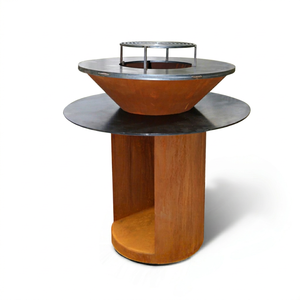 Parrilla de Leña Moderna de Doble Capa para Exteriores, de Acero Corten con Recubrimiento en Polvo, Diseño de Madera, Certificación CE, Automática - Product Image 1