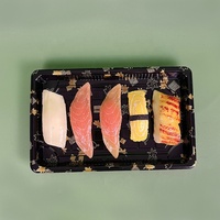 Boîte à sushi en plastique gaufrage Boîte de restauration rapide Plateau de nourriture à emporter Emballage alimentaire jetable Rectangle Base noire avec couvercle transparent