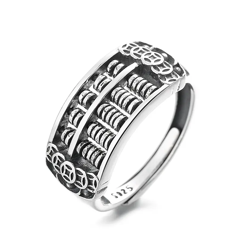 925 sterling silver retro old precision abacus beads can be rotated coins good meaning open ring