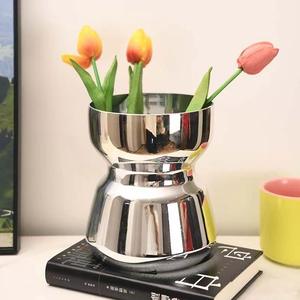 Vase en verre argenté de luxe nordique, vase à fleurs hydroponique de bureau, vente en gros de vases - Product Image 3