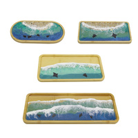 Ecologisch verantwoorde, handgegoten hars houten dienblad met kustgolfmotief, aangepaste logo voor strand souvenir & bruiloft cadeau, groothandel levering