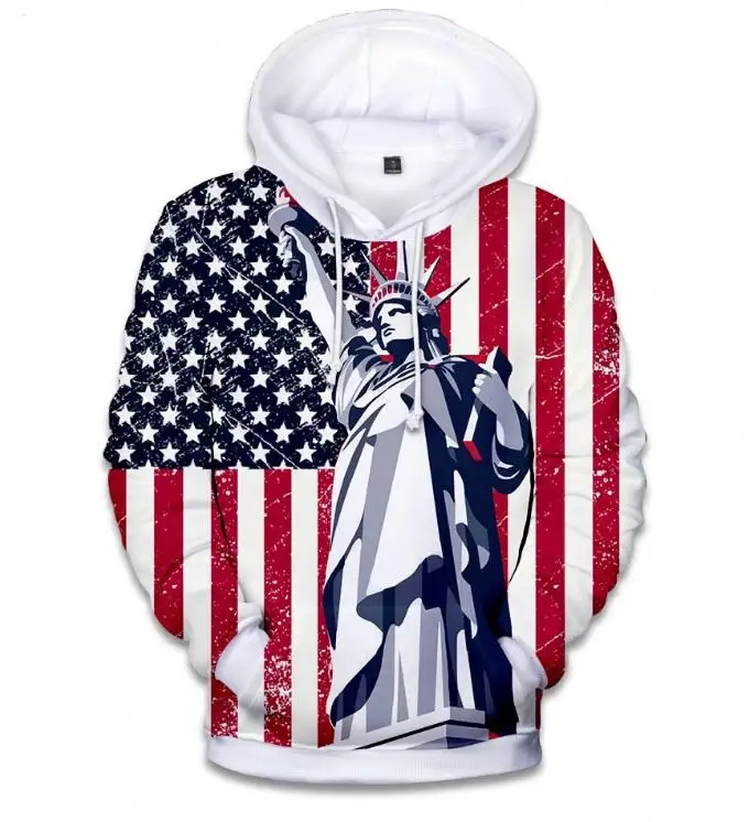 USA Flagge New York Freiheits statue Print Sweatshirts Erwachsene Langarm Pullover Hoodiea Hochwertige Sport Hoodie Großhandel